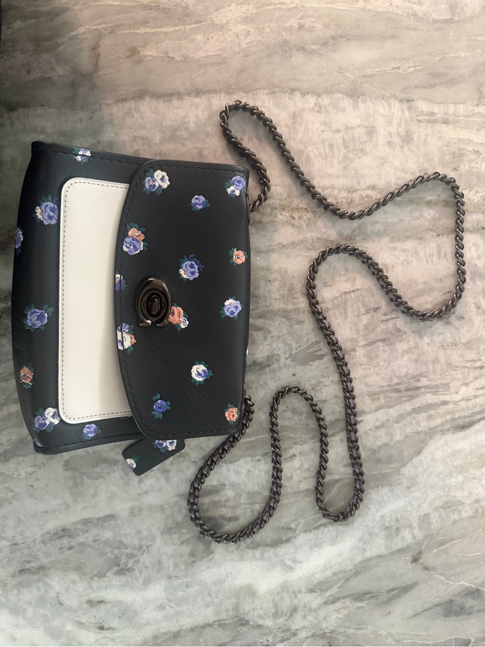 Coach Black Floral Crossbody with White Front Panel